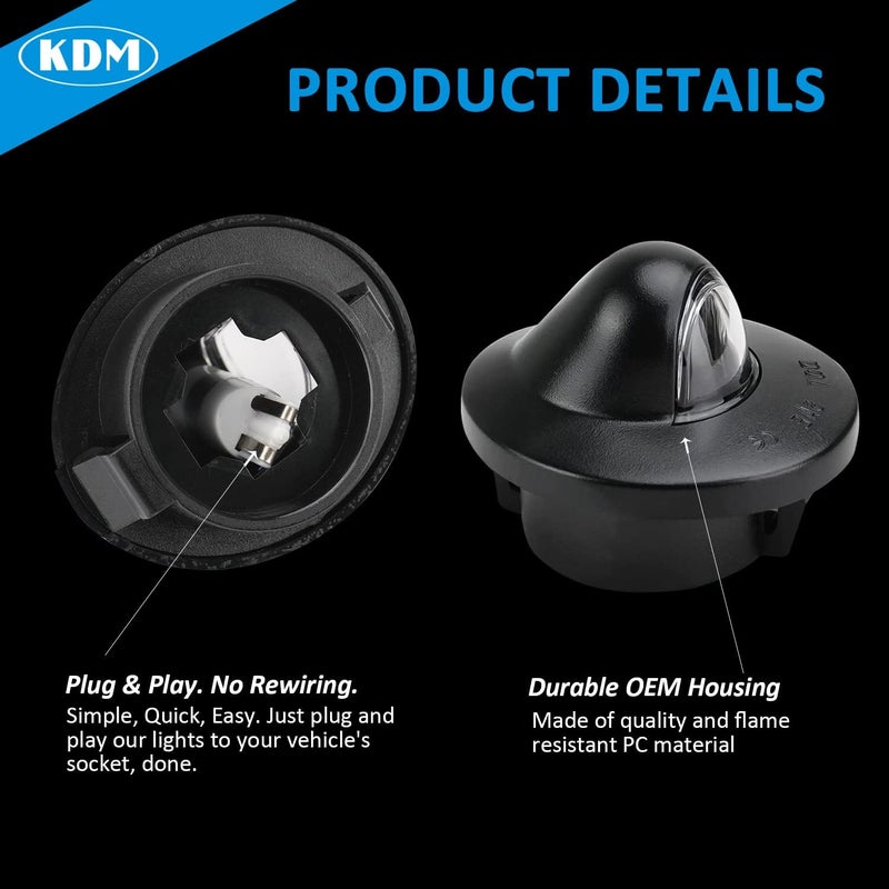 KDM LED License Plate Light Connector Socket Wiring Harness Assembly, Fit for Ford F150 F250 F350 F450 F550 Superduty Ranger Explorer Bronco Excursion Expedition,Black Housing Tag Lamp 6000K White - Image 4